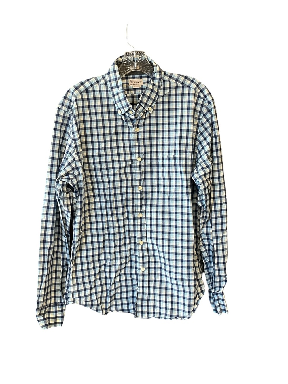 Tailored by J.Crew shirt men’s L blue plaid button down long sleeve slim fit